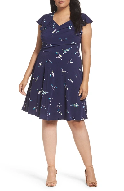 Leota Flutter Sleeve A-line Dress In Color Splash