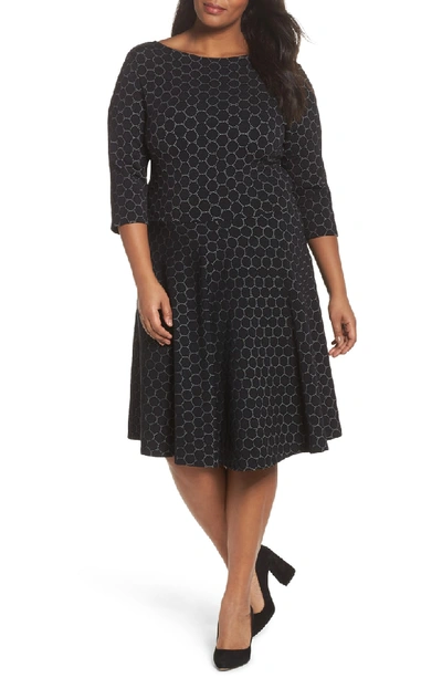 Leota Circle Knit Fit & Flare Dress In Black Luxe