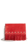 Longchamp Paris Rocks Fringe Calfskin Suede Crossbody Bag - Red