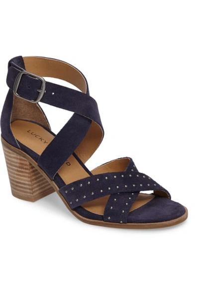 Lucky Brand Kesey Block Heel Sandal In Moroccan Blue Suede