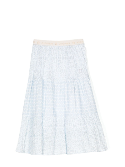 Aigner Kids' Logo-waistband Printed Poplin Skirt In Blue