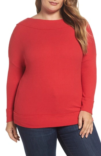 Lucky Brand Trendy Plus Size Waffle Thermal Top In Red