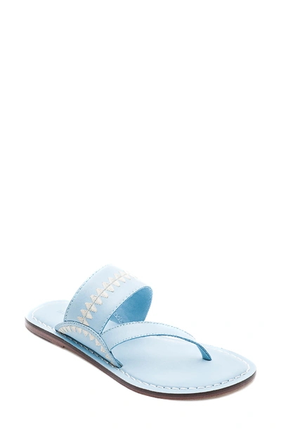Bernardo Mary Embroidered Slide Thong In New Ocean Leather