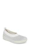 Fitflop Uberknit(tm) Slip-on Ballerina Sneaker In Metallic Silver/ Urban White