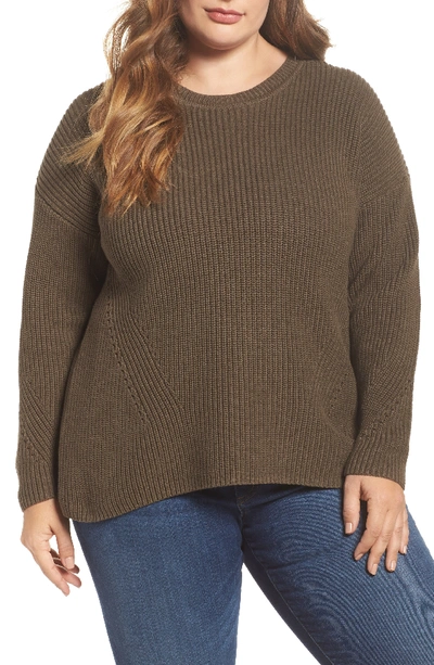 Lucky Brand Trendy Plus Size Lace-up-back Sweater In Olive