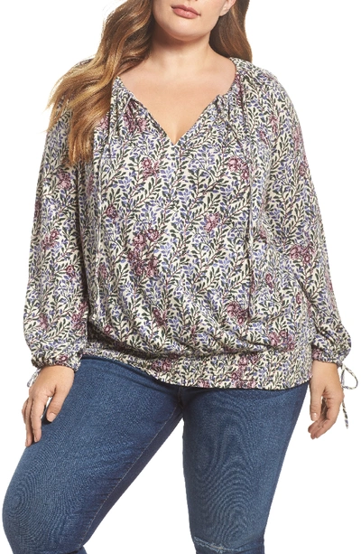 Lucky Brand Trendy Plus Size Cotton Smocked Peasant Top In Multi