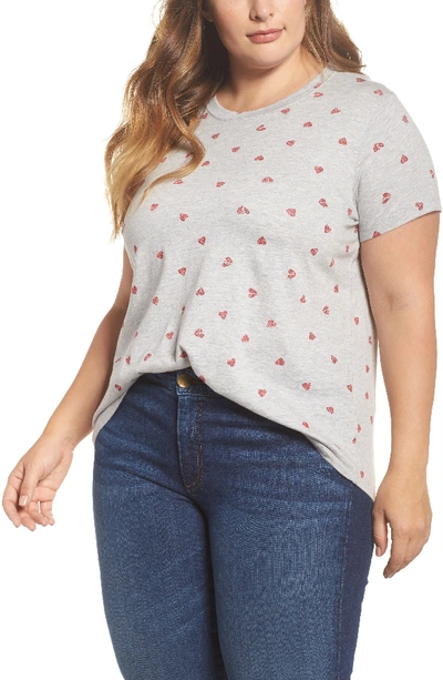 Lucky Brand Heart-print Graphic Tee In Heather Grey
