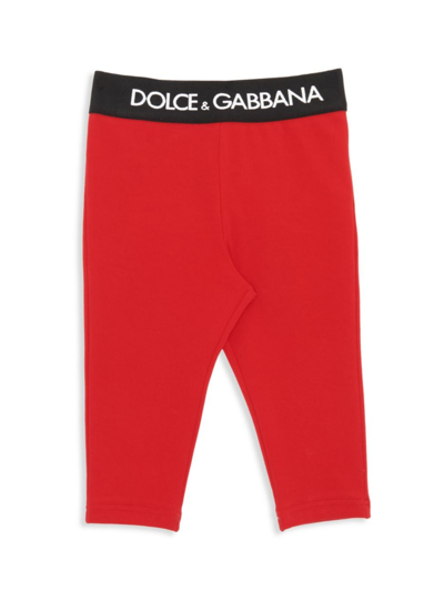 Dolce & Gabbana Baby Girls Interlock Leggings With Branded Waistband In Red