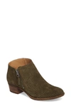 Lucky Brand Brielley Perforated Bootie In Dark Olive Suede