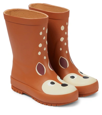 Stella Mccartney Kids' Fawn Print Rubber Rain Boots In Brown