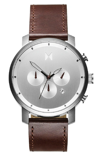 Mvmt Chronograph Leather Strap Watch, 45mm In Silver/ Brown
