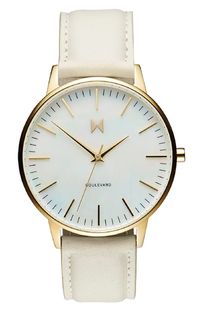 Mvmt Boulevard Leather Strap Watch, 38mm In Cream/ Mother Of Pearl/ Gold