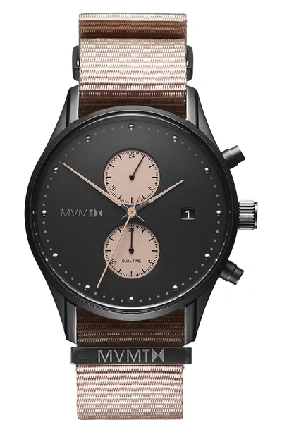 Mvmt Voyager Chronograph Canvas Strap Watch, 42mm In Black/ Taupe