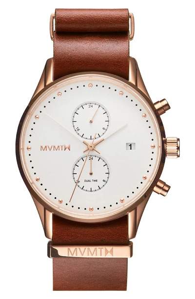 Mvmt Voyager Chronograph Leather Strap Watch, 42mm In White/ Brown