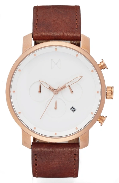 Mvmt Chronograph Leather Strap Watch, 45mm (nordstrom Exclusive) In White/ Brown