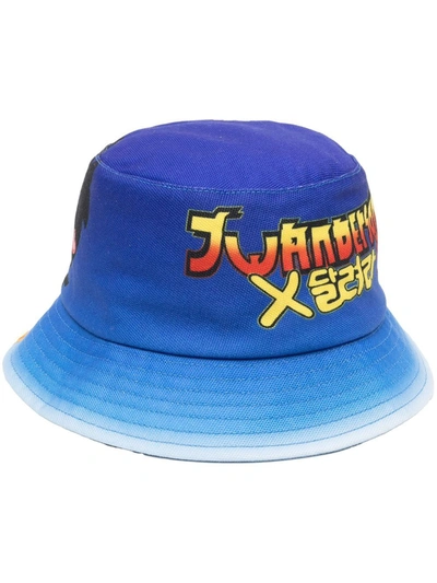 Jw Anderson Run Hany Printed Canvas Bucket Hat In Blue