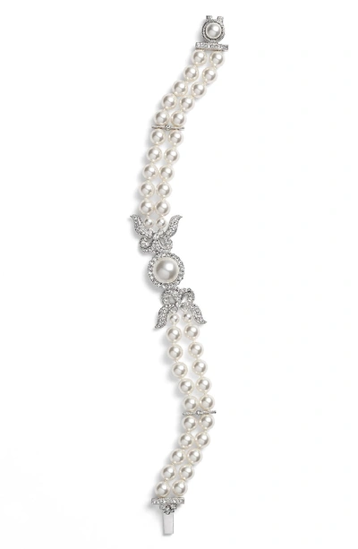 Nadri Two Row Imitation Pearl & Crystal Bracelet In Ivory