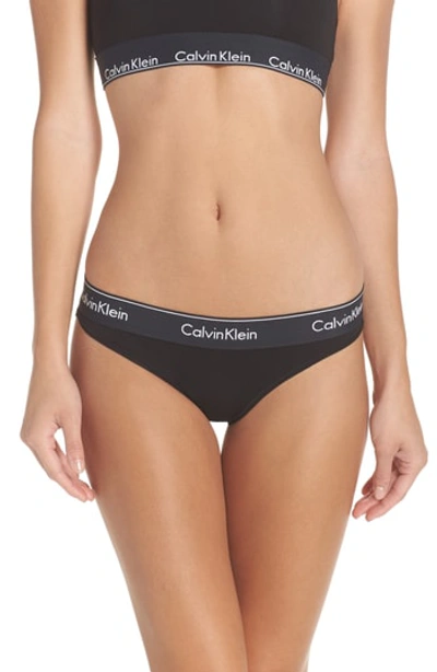 Calvin Klein 'modern Cotton Collection' Cotton Blend Bikini In Black W/ Black Wb