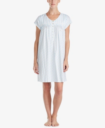 Eileen West Cotton Button-front Nightgown In Blue Geo