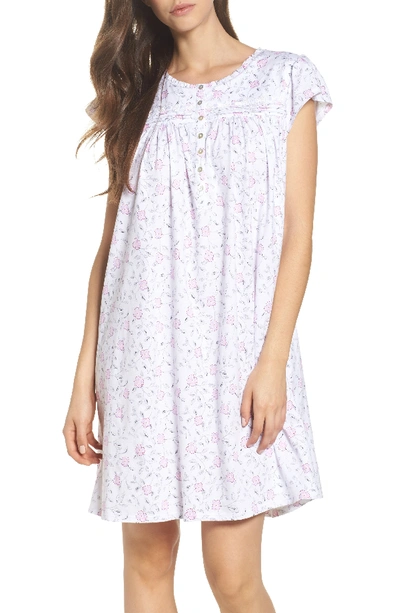 Eileen West Cotton Jersey Nightgown In White Floral Scroll