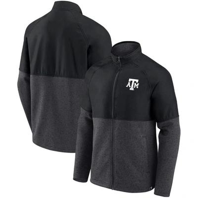Fanatics Branded Black/heathered Charcoal Texas A&m Aggies Durable Raglan Full-zip Jacket In Black,heathered Charcoal