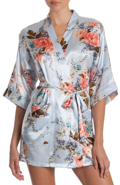 In Bloom By Jonquil Floral Print Satin Robe In Rolanda Floral- Blue Ground