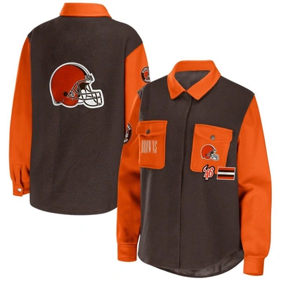 Wear By Erin Andrews Brown Cleveland Browns Snap-up Shirt Jacket