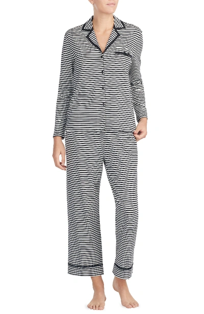 Kate Spade Stripe Crop Jersey Pajamas In Black/ White Spring Stripe
