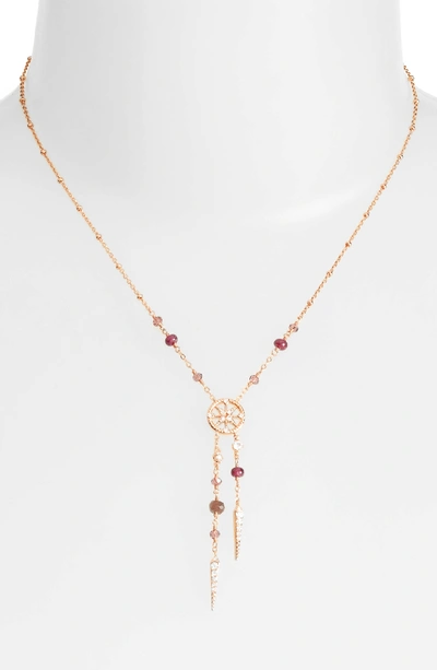 Nadri Crystal & Semiprecious Stone Y-necklace In Ruby/ Choco/ Pink