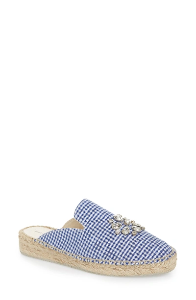 Patricia Green Gingham Glam Embellished Loafer Mule In Blue Fabric