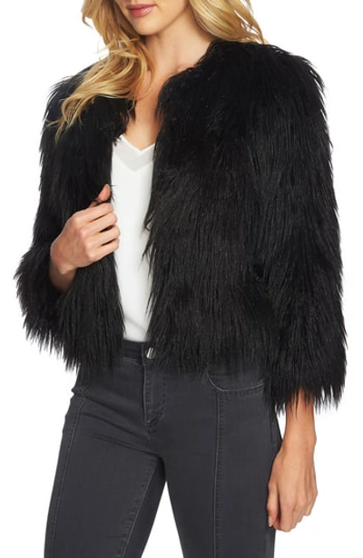 1.state Crop Faux Fur Jacket In Rich Black