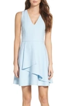 Adelyn Rae Asymmetrical Crepe Fit & Flare Dress In Cool Blue