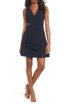 Adelyn Rae Asymmetrical Crepe Fit & Flare Dress In Navy