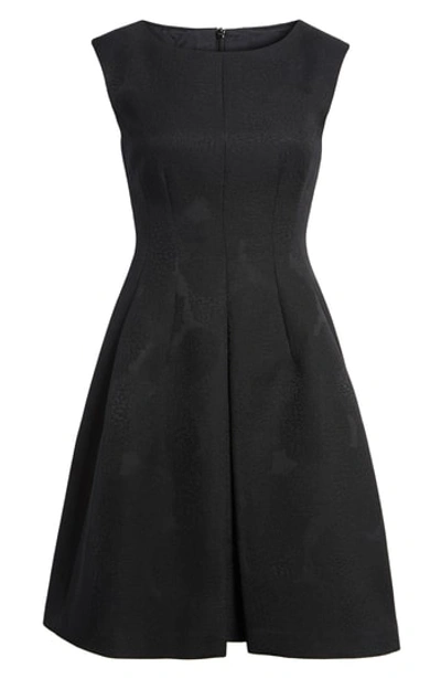Anne Klein Jacqaurd Fit & Flare Dress In Black