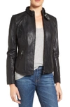 Bernardo Zip Front Leather Biker Jacket In Black