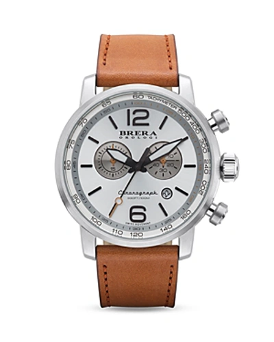 Brera Orologi Dinamico Stainless Steel Watch With Light Brown Leather Strap, 44mm