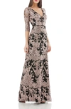 Js Collections Embroidered Lace Gown In Stone/ Black