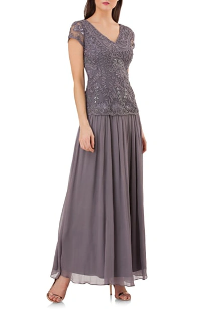 Js Collections Soutache Applique Gown In Slate