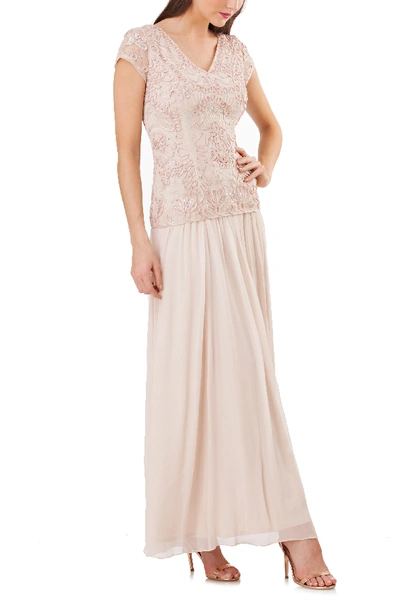Js Collections Soutache Applique Gown In Champagne