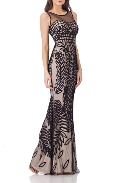 Js Collections Mesh Mermaid Gown In Black