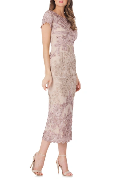 Js Collections Soutache Lace Midi Dress In Pink/ Sand