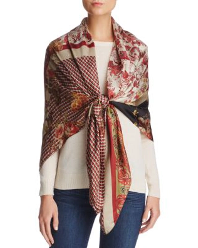 Larioseta Floral Patchwork Silk Scarf In Red Multi