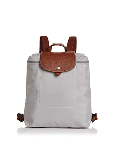 Longchamp Le Pliage Gray Nylon and Brown Leather Backpack Longchamp Le Pliage Grey Nylon Leather Trim Backpack EUC | eBay main image 4