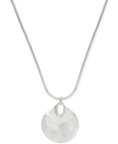 Robert Lee Morris Soho Silver-tone Hammered Disc Pendant Necklace In Shiny Silver