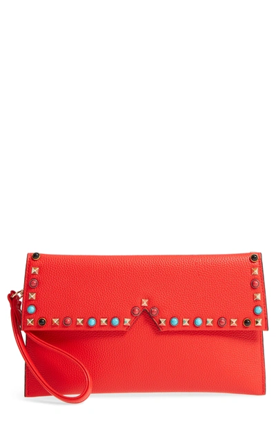 Sondra Roberts Studded Faux Leather Clutch - Red