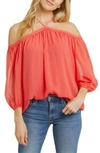 1.state Off The Shoulder Sheer Chiffon Blouse In Poppy Petal