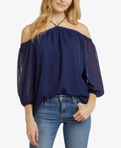 1.state Off The Shoulder Sheer Chiffon Blouse In Evening Sky