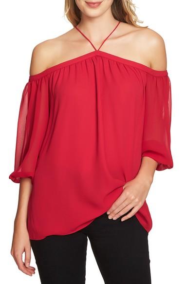 off the shoulder sheer chiffon blouse