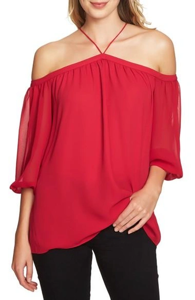 1.state Off The Shoulder Sheer Chiffon Blouse In Persian Red