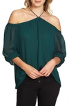 1.state Off The Shoulder Sheer Chiffon Blouse In Jasper Green